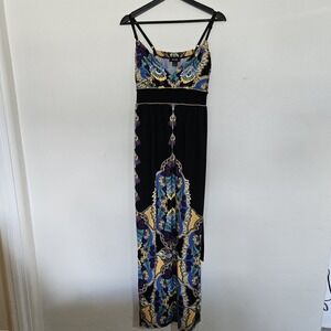 Snap Bohemian Paisley Medallion Maxi Dress Large Multicolor Surplice Neck...